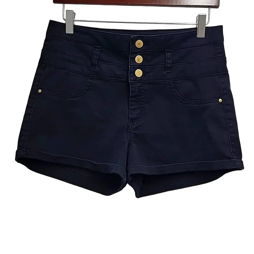 Refuge High Rise Short Shorts 3 Gold Buttons Zipper Cuffed Hem Ladies Size 10